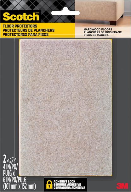 Scotch Felt Pads Beige, 2 Large Pads 4 x 6 in, Felt Furniture Pads for Protecting Hardwood Floors, Easy-to-Apply, Self-Stick Design, Reliable Protection from Nicks, dents and Scratches (SP845-NA)