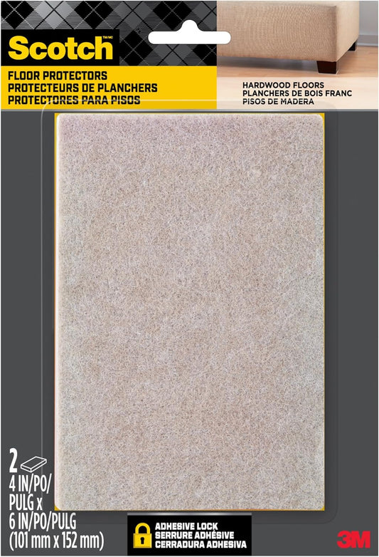 Scotch Felt Pads Beige, 2 Large Pads 4 x 6 in, Felt Furniture Pads for Protecting Hardwood Floors, Easy-to-Apply, Self-Stick Design, Reliable Protection from Nicks, dents and Scratches (SP845-NA)