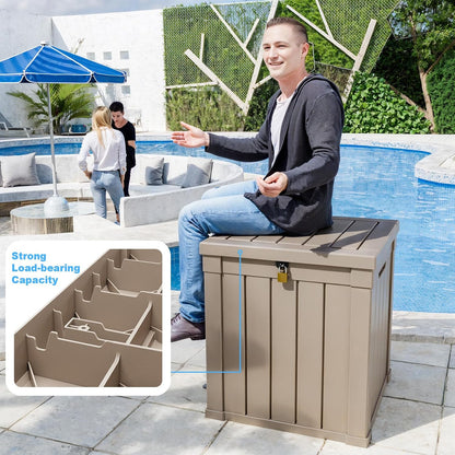 ROJIK 120 Gallon Waterproof Outdoor Deck Storage Box, Lockable Resin Patio Storage Bin with Lid for Garden Tools, Patio Cushions & Outdoor Accessories(Black)