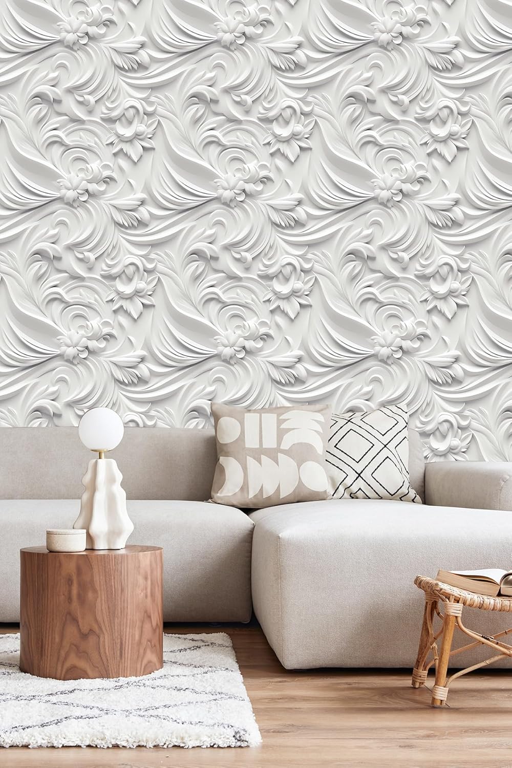 Floral Peel and Stick Wallpaper 3D Effect Interior Wall Décor Contact Paper Self Adhesive Removable Renter Friendly for Bedroom Living Cabinet Room 17.7in x 9.8ft (Not Textured Wallpaper