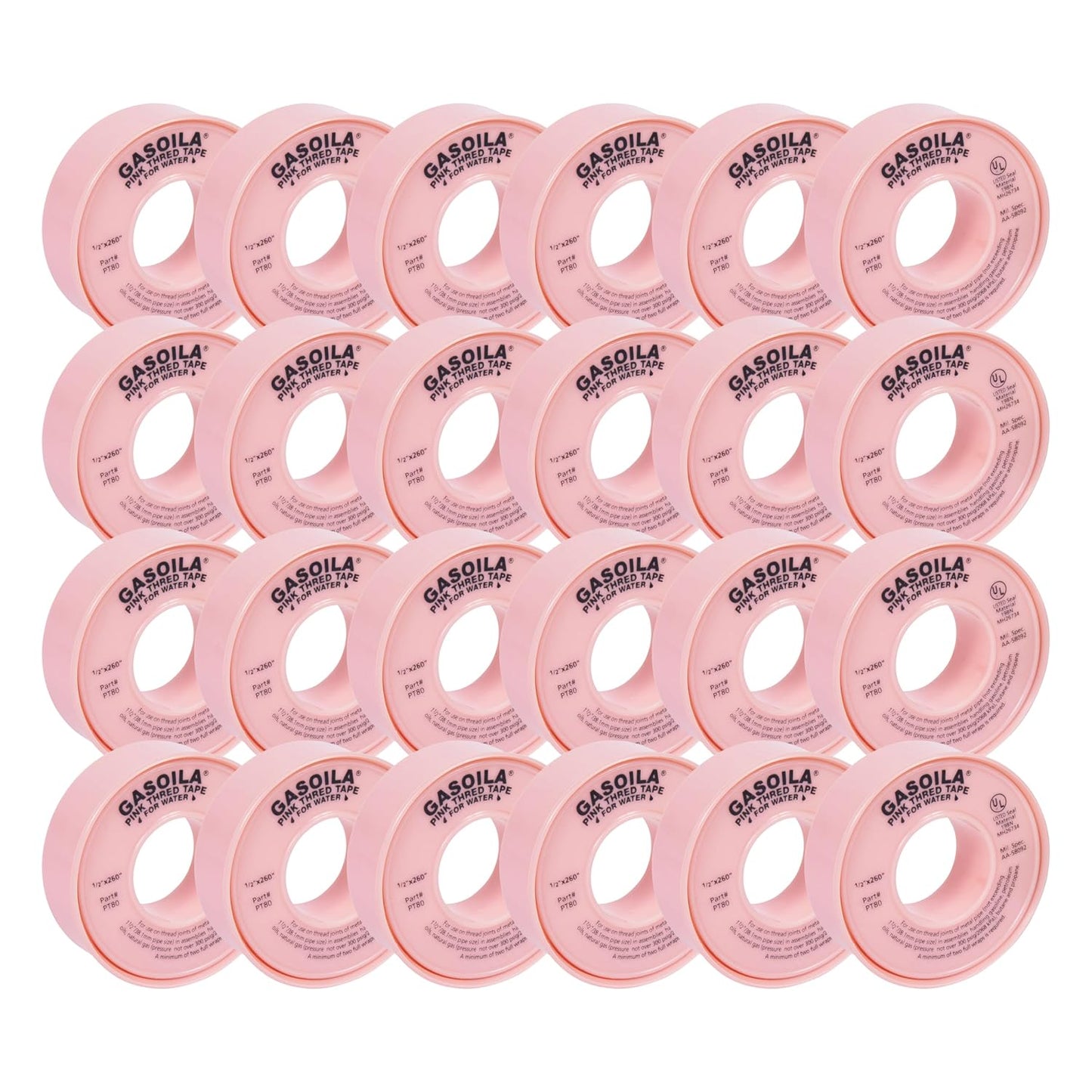 Gasoila Pink PTFE Thread Seal Tape – Professional-Grade High-Density Thread Tape for Water Lines – Leak-Proof Seal, Non-Toxic (1/2 Inch x 260 Inch Roll)