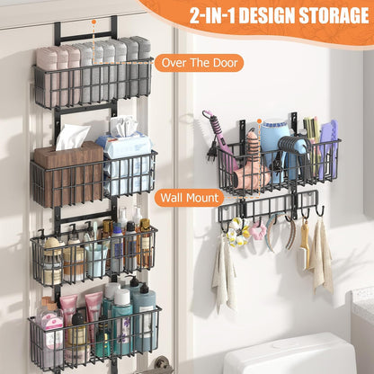 Hongtamoya Over The Door Organizer, Hanging Door Organizer with 5 Metal Baskets, Behind The Door Storage for Pantry Closet Bedroom Bathroom Cabinet Kitchen, White