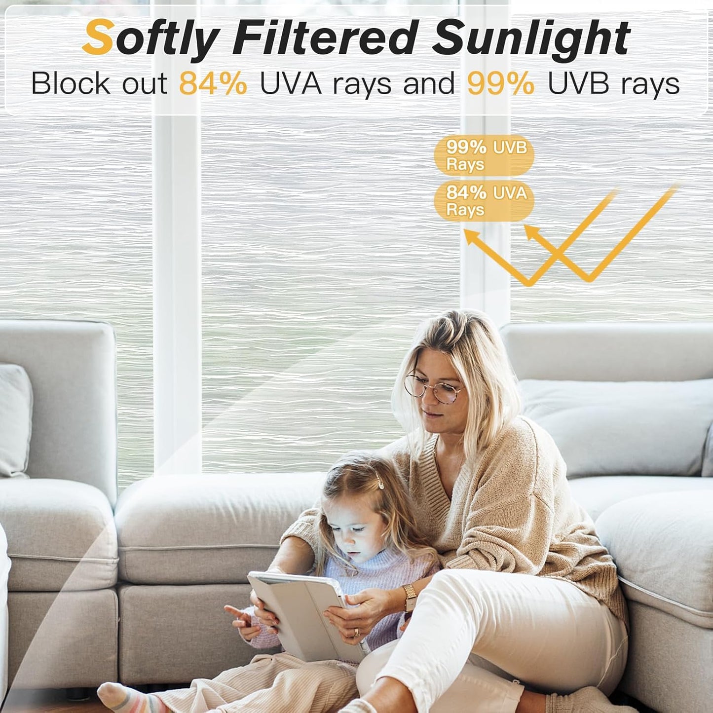 Haton Window Privacy Film, Frosted Glass Static Cling Sun Heat Blocking Window Clings, Frosting Opaque Coverings Stickers Tint for Home Office Door, Non Adhesive, White 17.5" x 78.7"