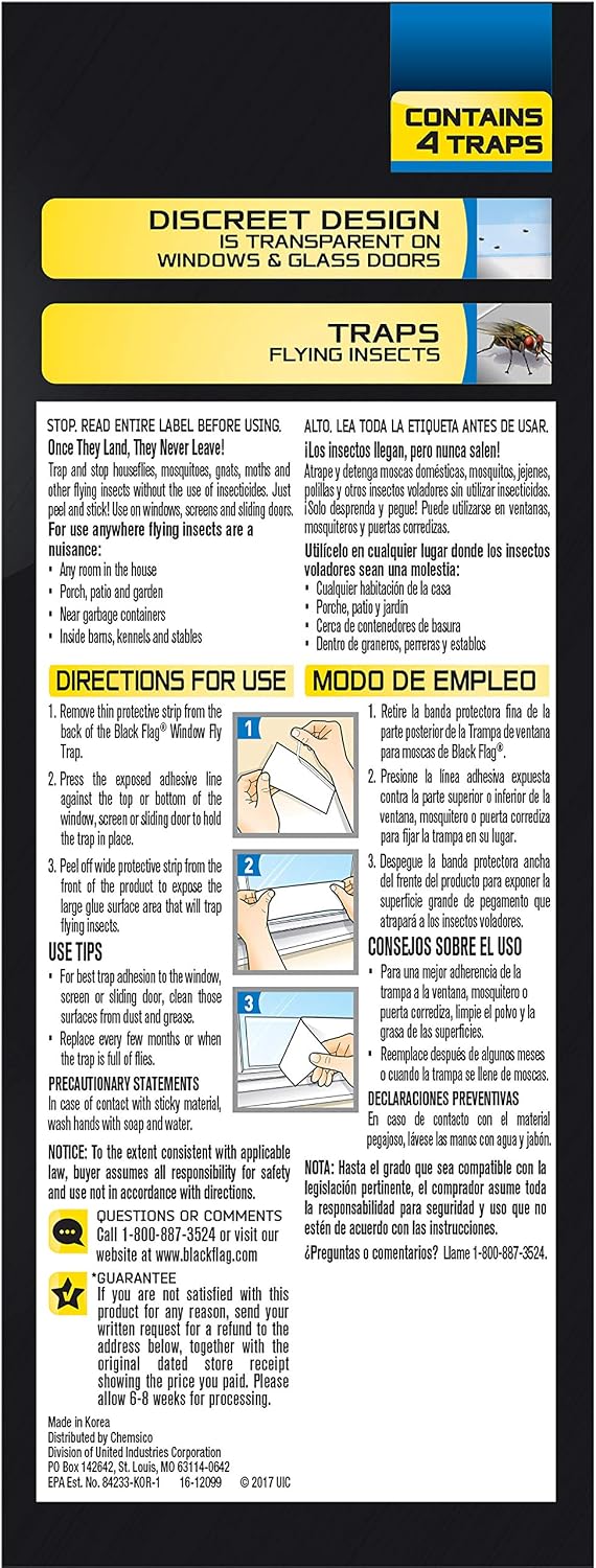 Black Flag Fly Stick, Trap Houseflies and Flying Insects, Pack of 6