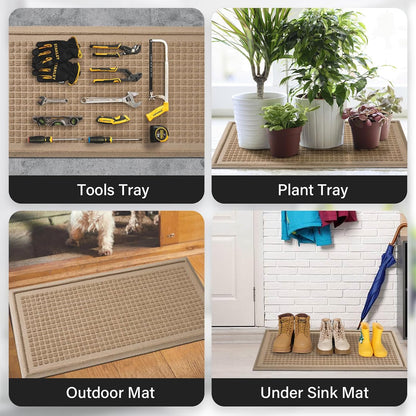 HIYARD Boot Tray for Entryway, Non-Slip Shoe Tray Drying Mat, Waterproof Boot Mat for Muddy Boots, Heavy Duty Shoe Storage Trays, Indoor/Outdoor Use, 16x47 inches, Beige