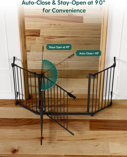 Babelio 104" Extra Wide Baby Gate, 30” Tall Auto Close Dog Fence for Stairs Doorways Fireplace, Hardware Mounted Pet Gate Indoor, Foldable 5 Metal Panels, AdaptiZone Series, Black