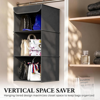Simple Houseware 3-Shelf Hanging Closet Organizer, Fabric Storage Shelves with 57L Capacity, Black