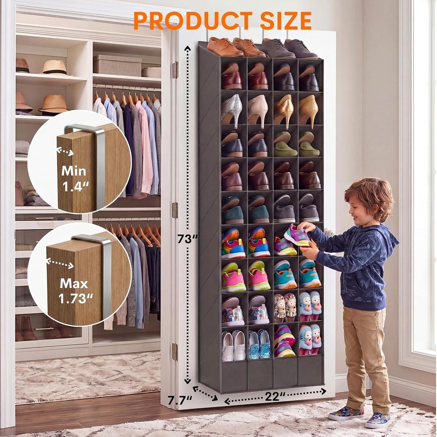 Ofiray-home 30-40 Pairs Over the Door Shoe Organizer | Large & Deep Pockets, Fits Boots, Sneakers or Larger Shoes, Space-Saving Hanging Shoe Rack