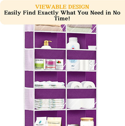 Over The Door Organizer, 5-Tier Extra Large Behind Door Storage with 10 Big Front & 10 Mesh Pockets, 80lb Capacity, Hanging Storage Organizer with Clear Window Kids Toys, Shoes, Diapers, Light Grey