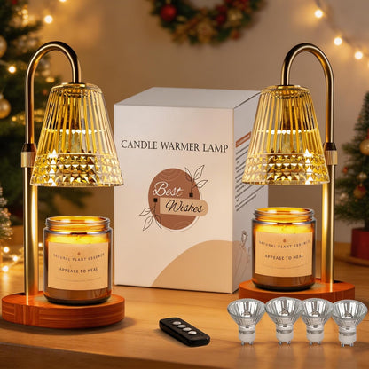 Candle Warmer Lamp with Timer Dimmable, Height Adjustable Wax Melt Warmer Lamp with 2 Bulbs, Flameless Candle Warmer for Home Decor, Birthday Gifts for Women Mom (Classic Gold)