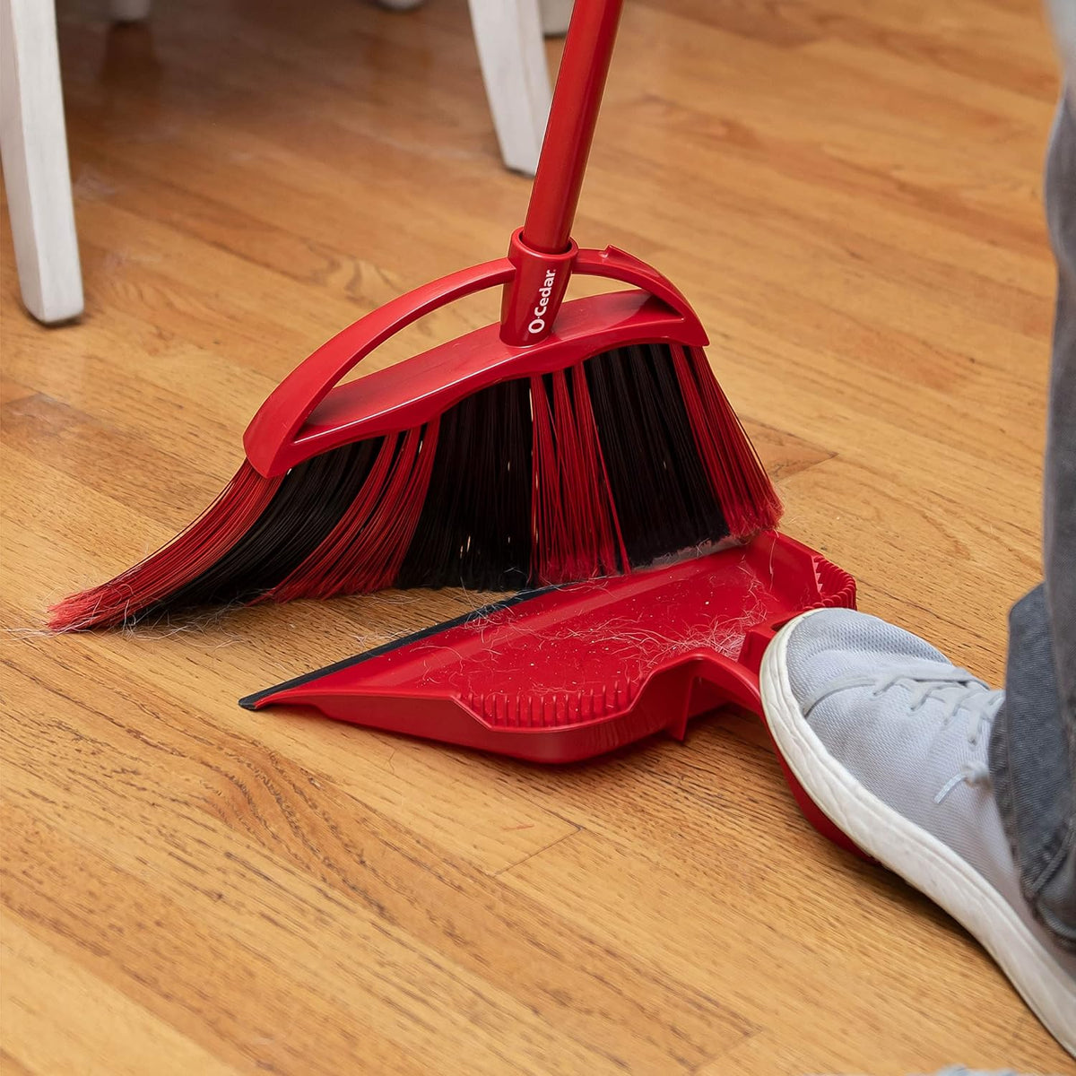O-Cedar Strong Sweep Broom and Dustpan Set with Detail Brush | Indoor Outdoor Heavy Duty Stiff Bristle Broom | Step-On Dust Pan
