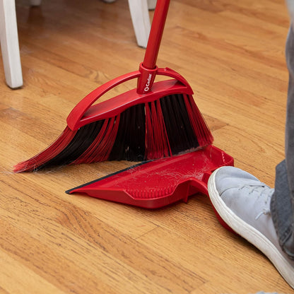O-Cedar Strong Sweep Broom and Dustpan Set with Detail Brush | Indoor Outdoor Heavy Duty Stiff Bristle Broom | Step-On Dust Pan