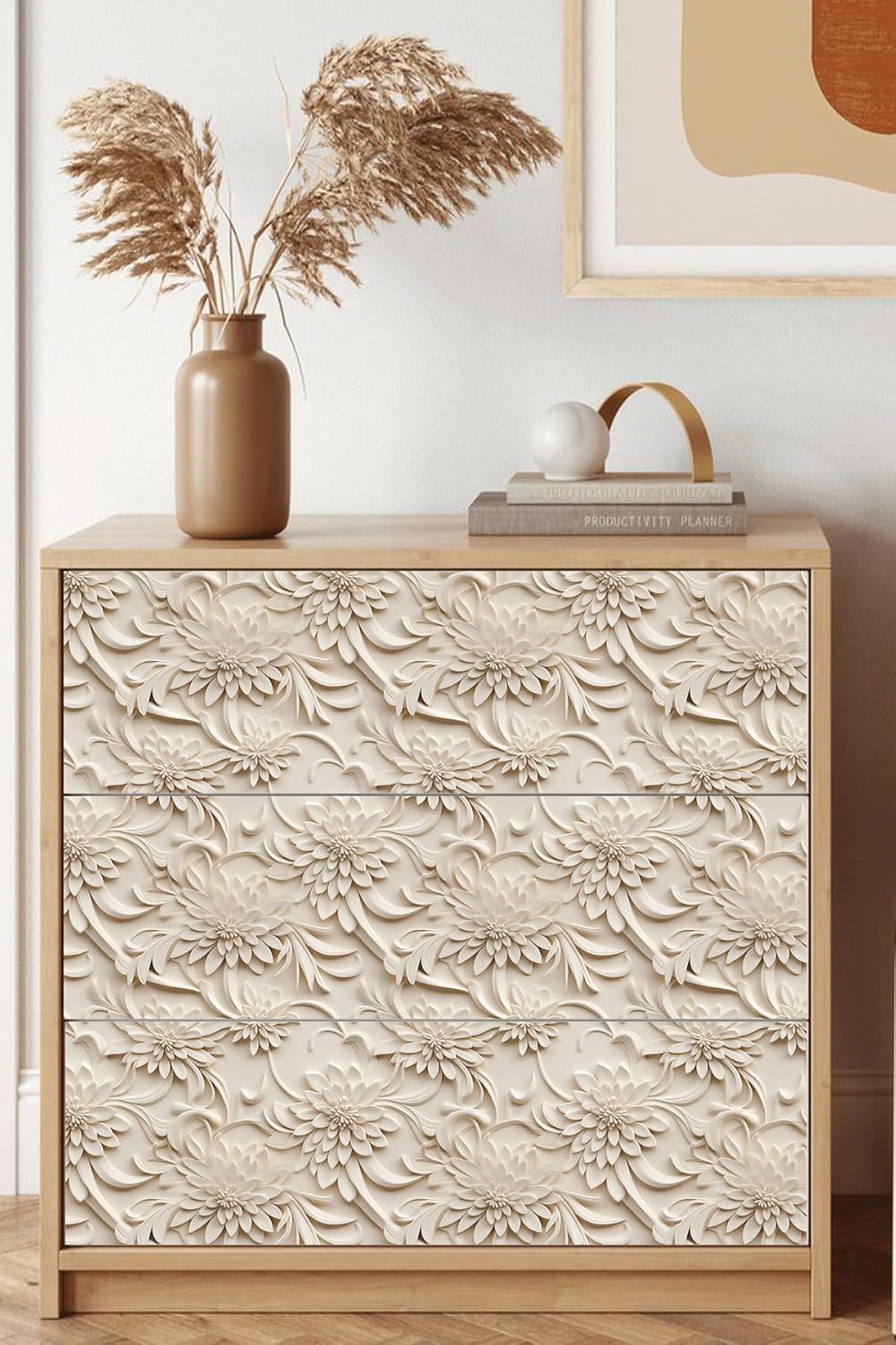 Floral Peel and Stick Wallpaper 3D Effect Interior Wall Décor Contact Paper Self Adhesive Removable Renter Friendly for Bedroom Living Cabinet Room 17.7in x 9.8ft (Not Textured Wallpaper