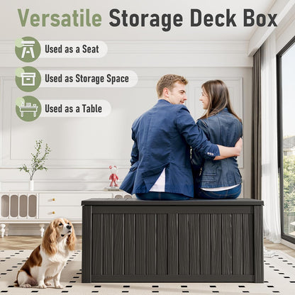 KAMABOKO 31 Gallon Outdoor Storage Box, Resin Deck Boxes Indoor and outdoor, Waterproof Storage Box Lockable Lid for Garden Tools, Package Delivery, Pool Supplies, Patio Cushions, Black