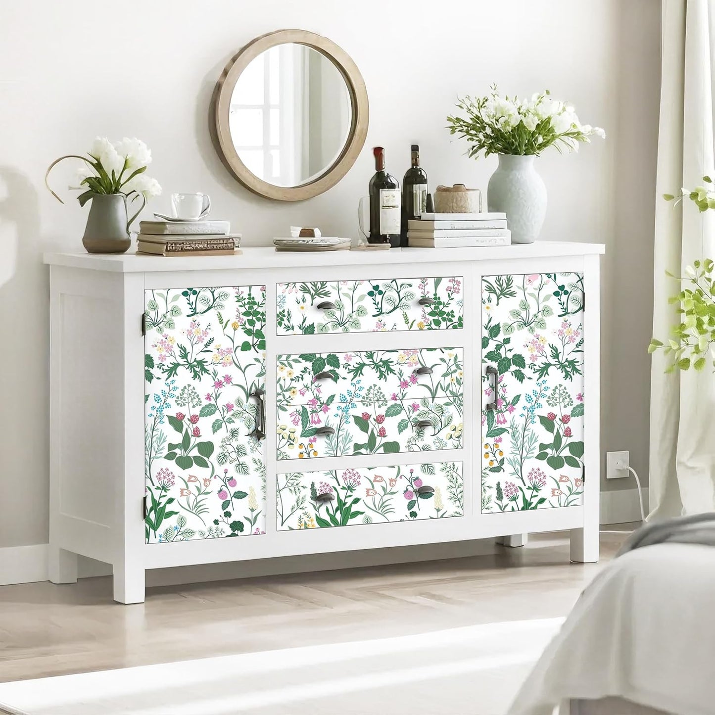 Dimoon 17.3" X 78.7" Peel and Stick Wallpaper Floral Contact Paper Boho Beige White Renter Friendly Natural Wall Paper Waterproof Removable Self Adhesive Wallpaper for Bedroom Livingroom Vinyl Roll