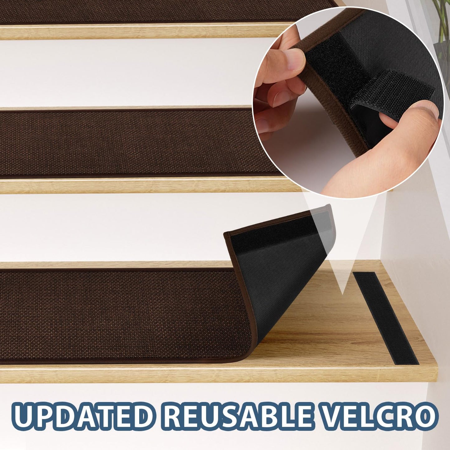Peel and Stick Carpet Stair Treads for Wooden Steps Set of 15, Non Slip Adhesive Jute Stair Mats Indoor, Rubber Backing Safety Step Pads Mats, Grey, 8"x30"