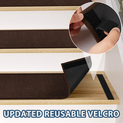 Peel and Stick Carpet Stair Treads for Wooden Steps Set of 15, Non Slip Adhesive Jute Stair Mats Indoor, Rubber Backing Safety Step Pads Mats, Grey, 8"x30"