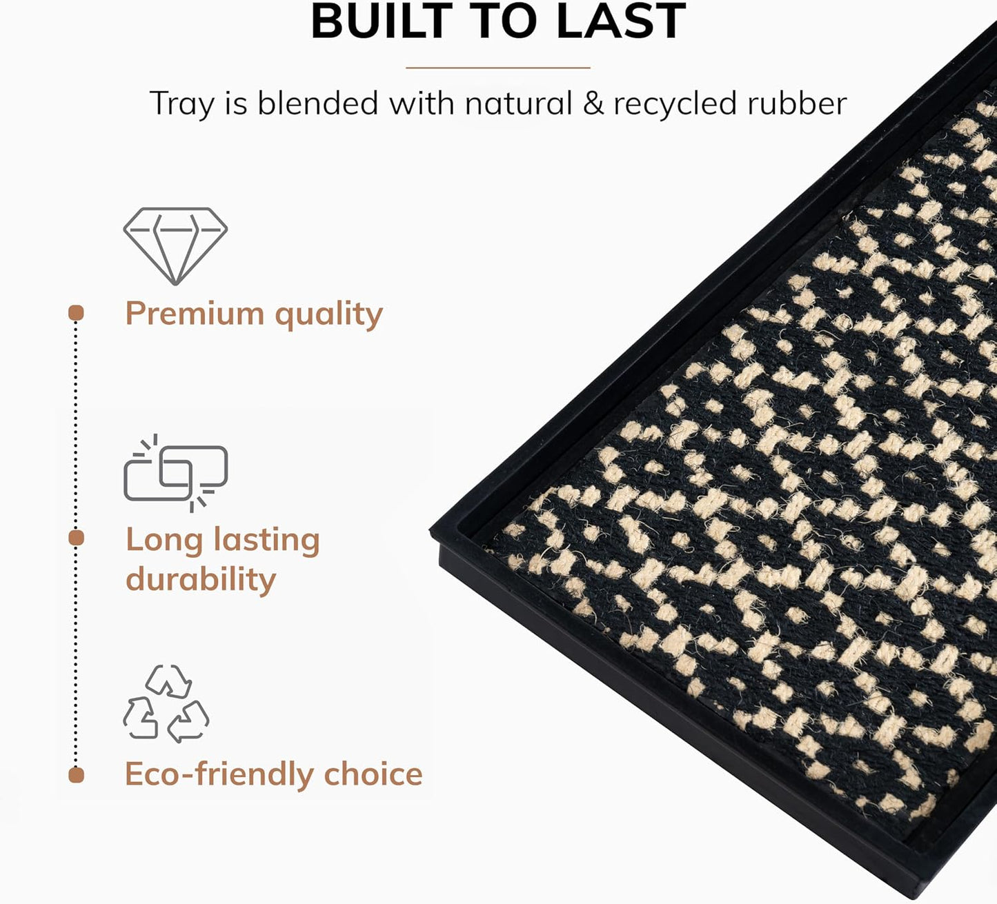 Anji Mountain Heavy Duty Waterproof Rubber Shoe Storage Mat Organizer/Boot Storage Tray Multi Use For Entryway with Coir, Tan and Khaki Insert , Fits 4 Pair (46.5" Wide)