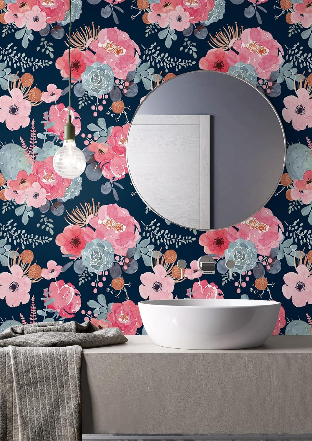 Floralplus Floral Wallpaper Peel and Stick Removable Wallpaper Boho Renter Friendly Dark Flower Wallpapers Contact Paper for Walls Cabinet Bedroom Bathroom Decor 17.5 in x 118 in
