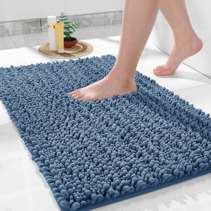 Yimobra Bathroom Rugs Non Slip Washable - Ultra Soft Absorbent Chenille Bath Mat, Quick Dry Shaggy Floor Carpet for Tub Shower, Gray Home Decor Accessories, 24x17 Inch