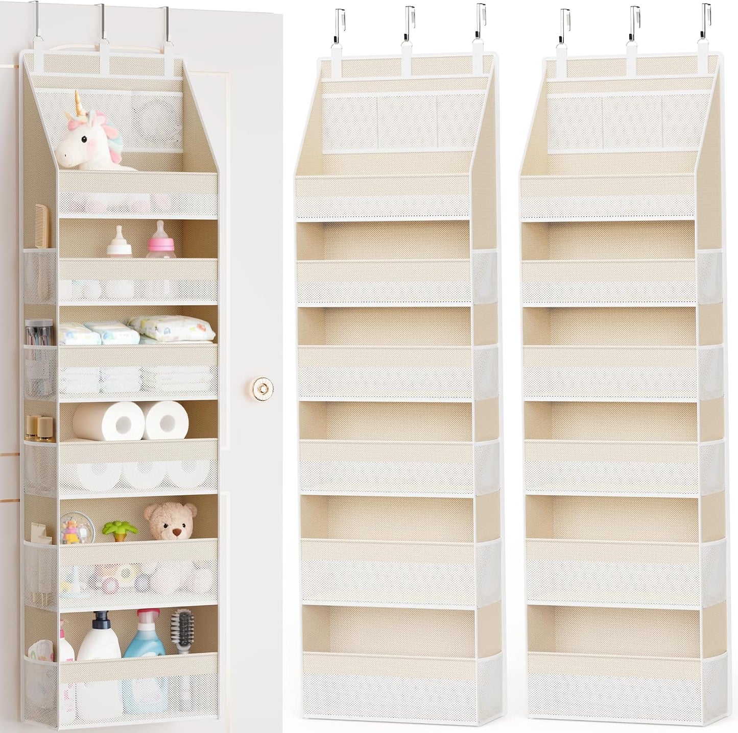 Criusia Over The Door Organizer, Heavy-Duty 6-Shelf Hanging Storage with 13 Mesh Pockets, 55lbs Capacity Behind The Door Storage for Nursery, Bathroom, Bedroom, and Dorm, Grey