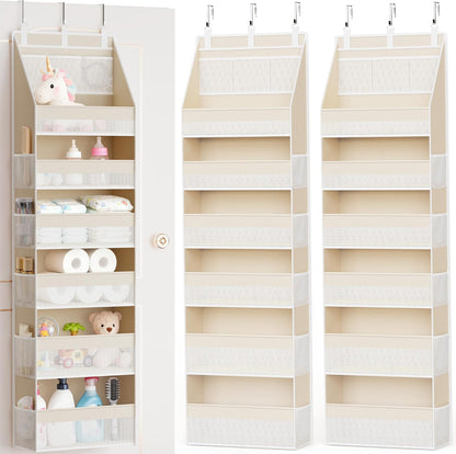 Criusia Over The Door Organizer, Heavy-Duty 6-Shelf Hanging Storage with 13 Mesh Pockets, 55lbs Capacity Behind The Door Storage for Nursery, Bathroom, Bedroom, and Dorm, Grey