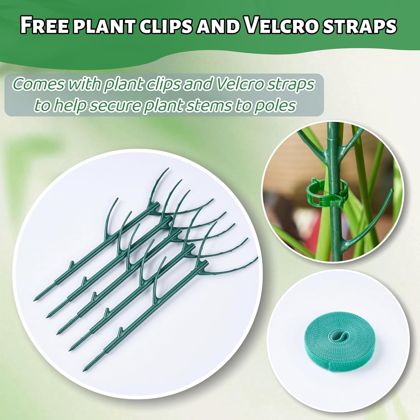 5 Pack Adjustable Plant Support Stakes,Stackable Plant Support Pole with Garden Ties and Clips, Suitable for Monstera,Climbing Plants and Indoor Outdoor Plants