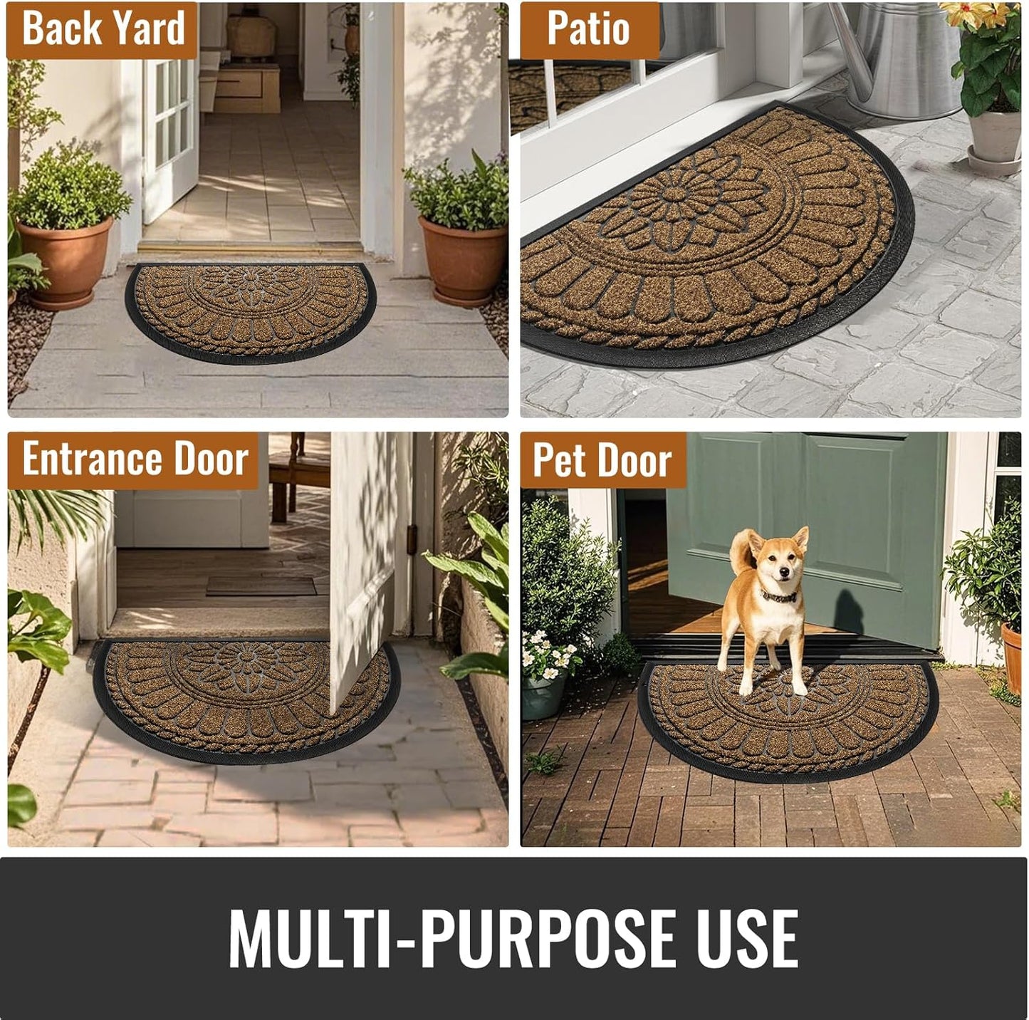 Mibao Front Door Mat Indoor Outdoor Entrance, Semicircular Entrance Mat, Half Round Waterproo Non-Slip Durable Rubber Door Mats, Low Profile Heavy Duty Doormat for Garage, Patio, 30" x 18", Yellow