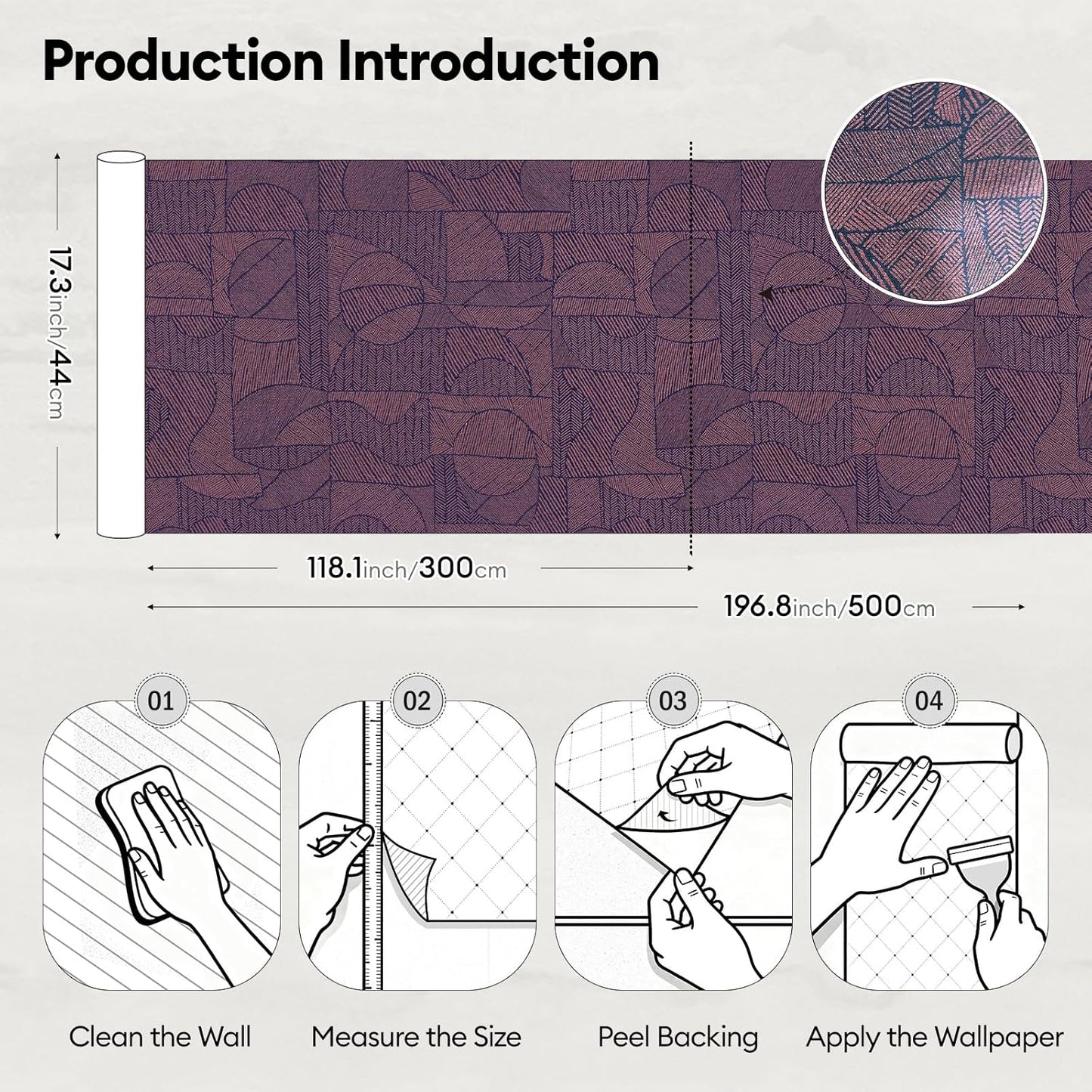 17"x118" Peel and Stick Wallpaper for Renter Friendly, Removable Wallpaper Peel and Stick, Self-Adhesive Textured Contact Paper for Walls, Cabinets, Countertops(Geometric Clay)