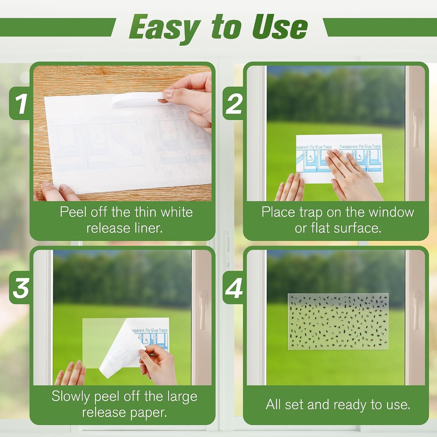 Qualirey 30 Pack XL Window Fly Traps for Indoors, Extra Large Fly Paper Sticky Strips, Waterproof & Non Toxic Clear Sticky Traps for Windows, Bug Catcher for House, Kitchen and Office(15"×3")