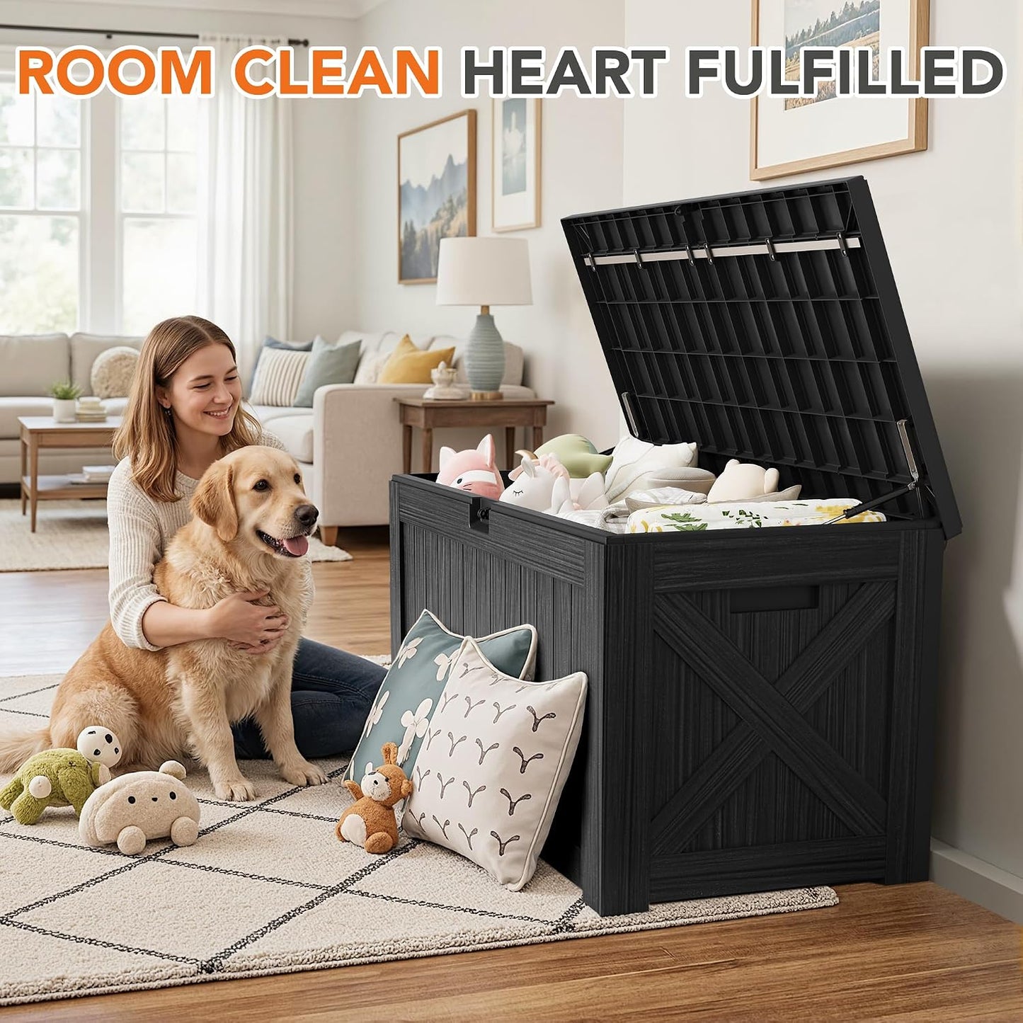 32 Gallon Deck Box Outdoor Indoor Waterproof Storage Box for Patio Furniture, Pool Accessories, Garden Tools, and Cushion Storage, Black