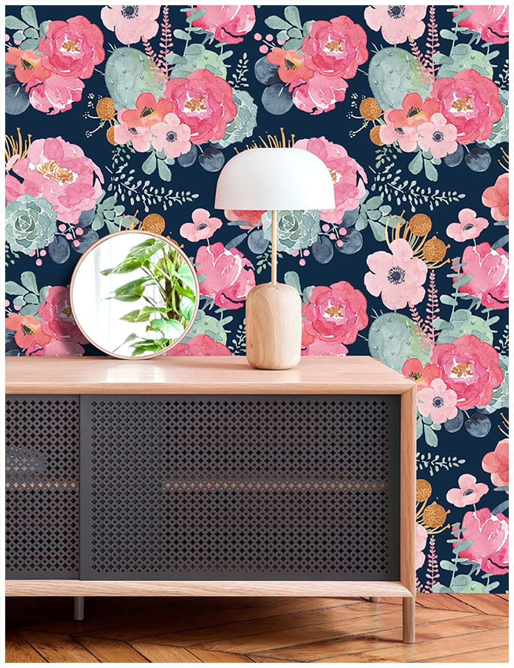 Floralplus Floral Wallpaper Peel and Stick Removable Wallpaper Boho Renter Friendly Dark Flower Wallpapers Contact Paper for Walls Cabinet Bedroom Bathroom Decor 17.5 in x 118 in