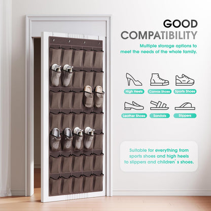 WVM Over the Door Shoe Organizer with 35 Breathable Mesh Pockets, Hanging Shoe Organizer for Door with 4 Metal Hooks, Large Capacity Closet Storage for Shoes, Accessories, Grey