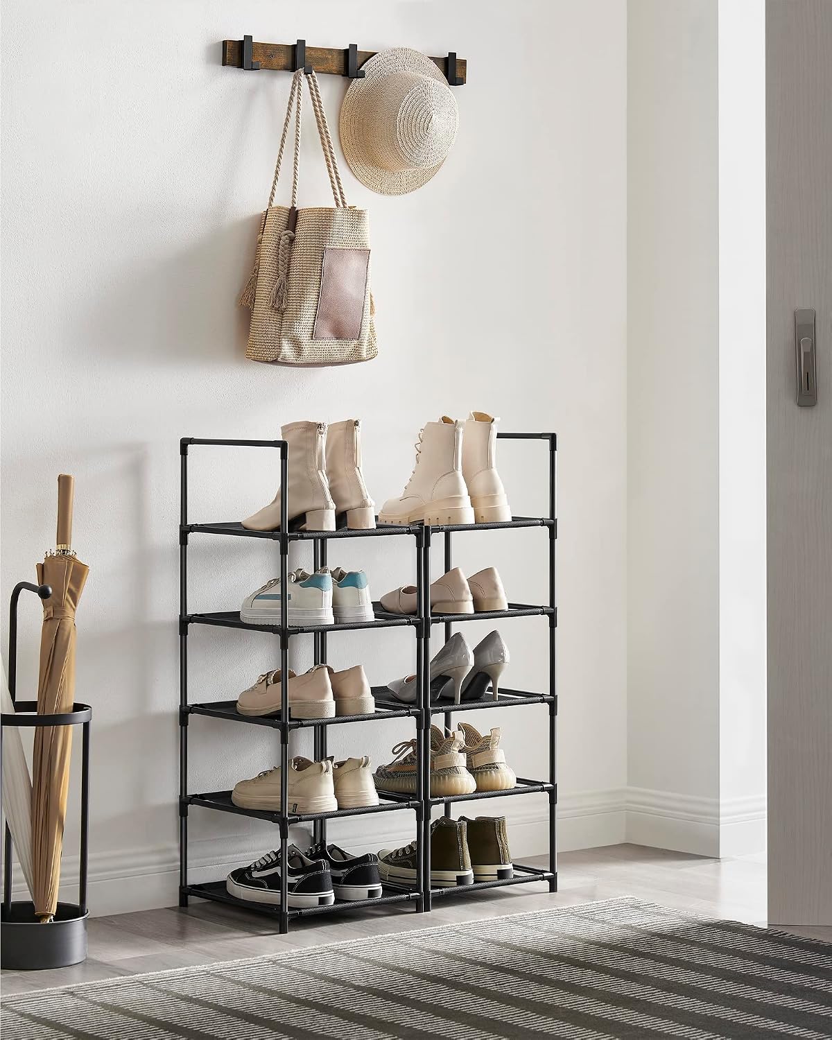 SONGMICS Shoe Rack, 10-Tier Shoe Shelf, Shoe Storage Organizer, 11 x 17.7 x 68 Inches, Metal Frame, Non-Woven Fabric Shelves, for Entryway, Bedroom, Black ULSH010B02