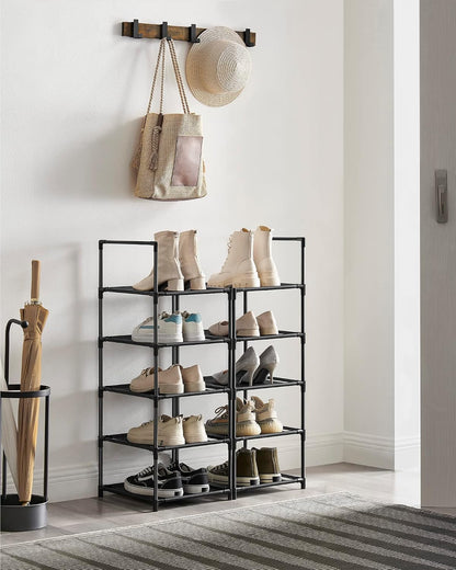SONGMICS Shoe Rack, 10-Tier Shoe Shelf, Shoe Storage Organizer, 11 x 17.7 x 68 Inches, Metal Frame, Non-Woven Fabric Shelves, for Entryway, Bedroom, Black ULSH010B02