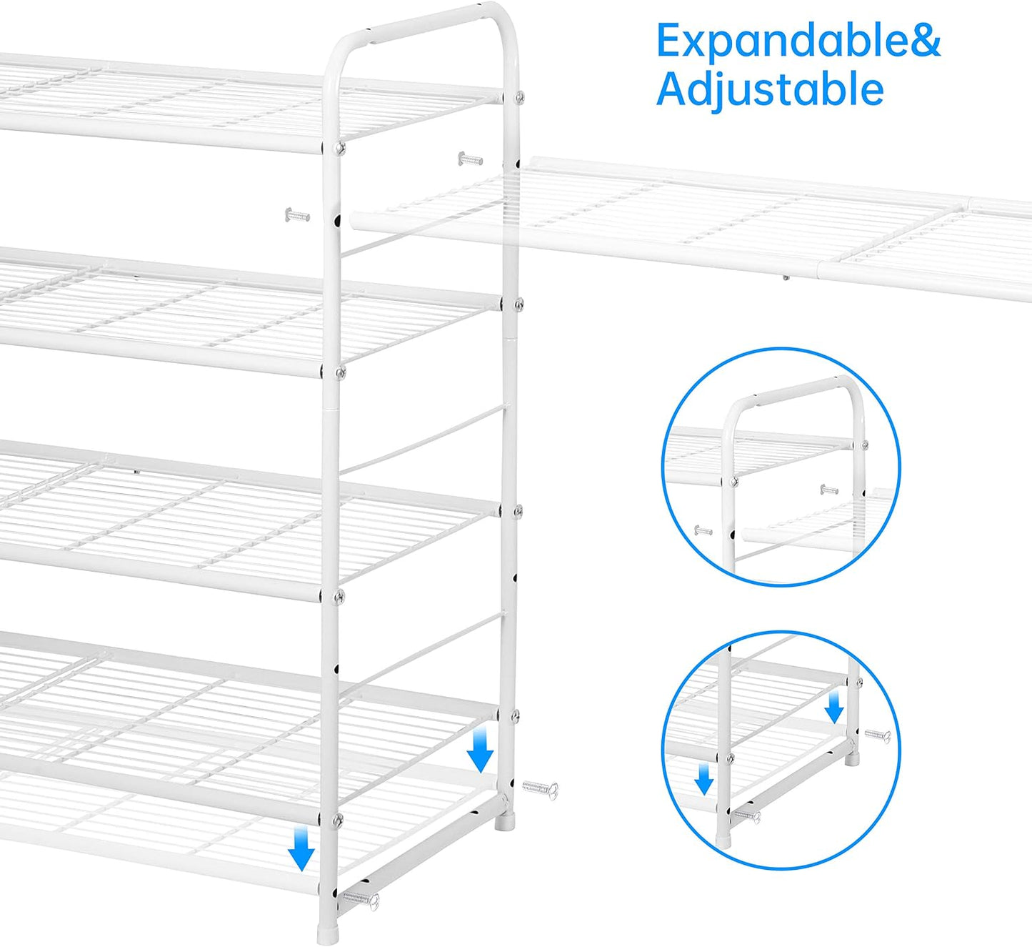Simple Trending 3-Tier Stackable Shoe Rack, Expandable & Adjustable Shoe Shelf Storage Organizer, Wire Grid, Black