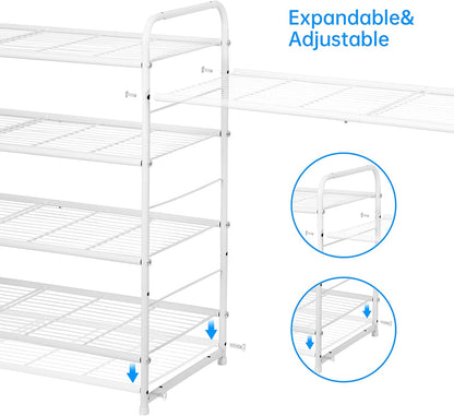 Simple Trending 3-Tier Stackable Shoe Rack, Expandable & Adjustable Shoe Shelf Storage Organizer, Wire Grid, Black