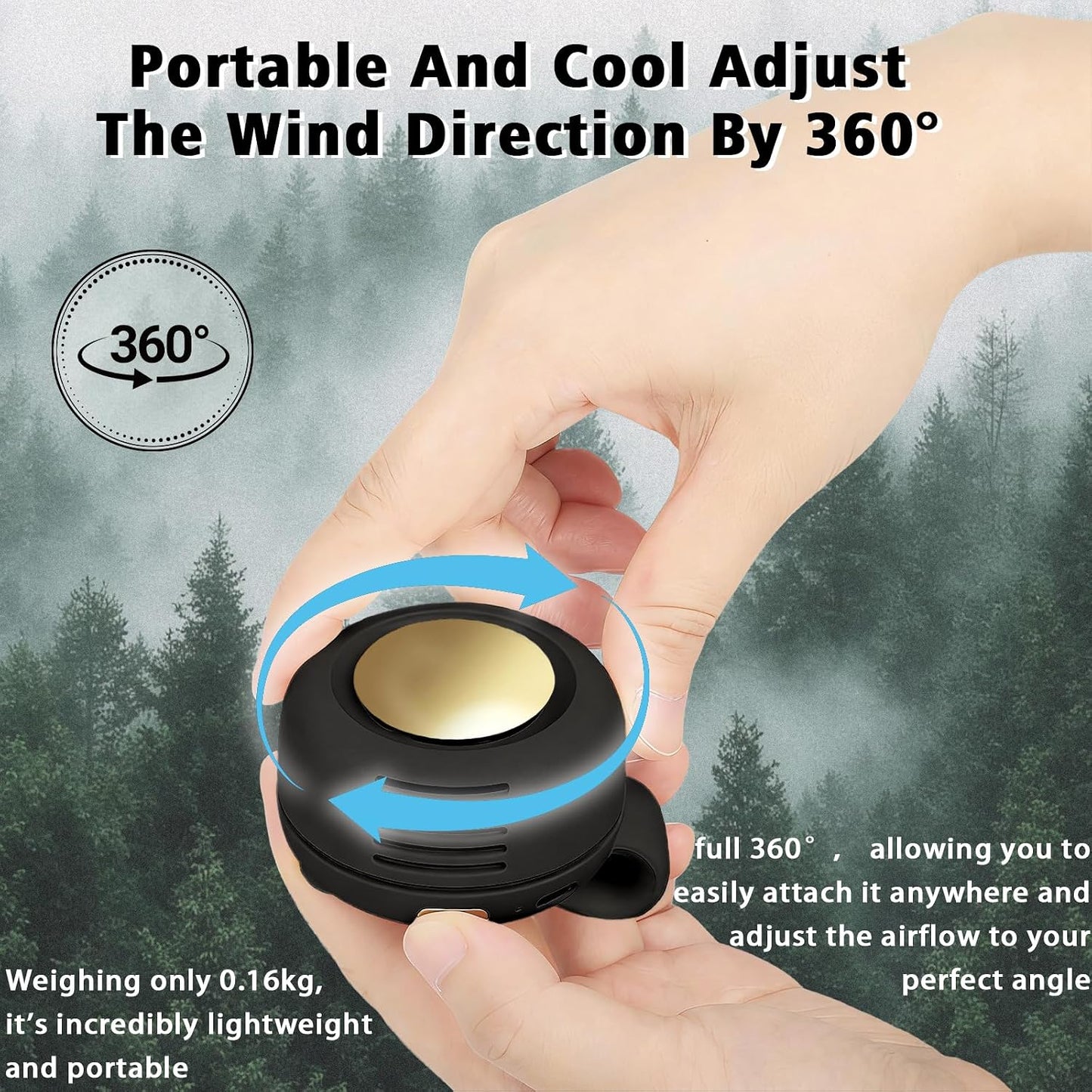 Portable Clip-On Fan, Mini USB Rechargeable 360° Rotatable Fan, Personal Fan 3-Speed Silent Mini Bladeless Fans