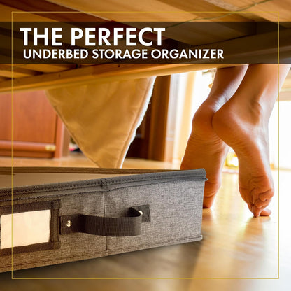 HOMELUX THEORY 2pc Low Profile Under Bed Storage Containers, Thin Under Couch Storage Organizer with Bins & Lids, Underbed Storage Box Ideal for Seasonal Clothes, Blankets, Fabric & Shoes (Ivory)