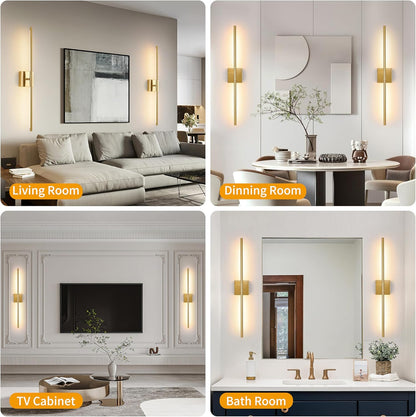 Morauroral Battery Operated Wall Sconces Set of 2, 10000mAh Rechargeable Sconces, 3000K-6000K Dimmable LED Wall Lamp with Remote, 24 Inch Black Gold Wireless Wall Lights for Bedroom, Living Room
