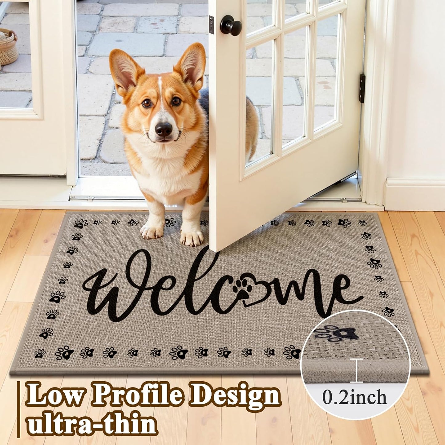 Vaukki Indoor Door Mat 17"x30", Ultra Thin Doormat Indoor Entrance, Non Slip Rubber Backed Inside Welcome Mat for Front Door, Low-Profile Washable Dirt Trapper Entry Floor Mat for Entryway, Sweet Home