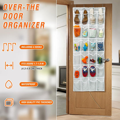 GOMAJI Over the Door 24 Pocket Hanging Shoe Organizer, Space Saving Hanging Storage Holder, Gray, (56" X 22.5")