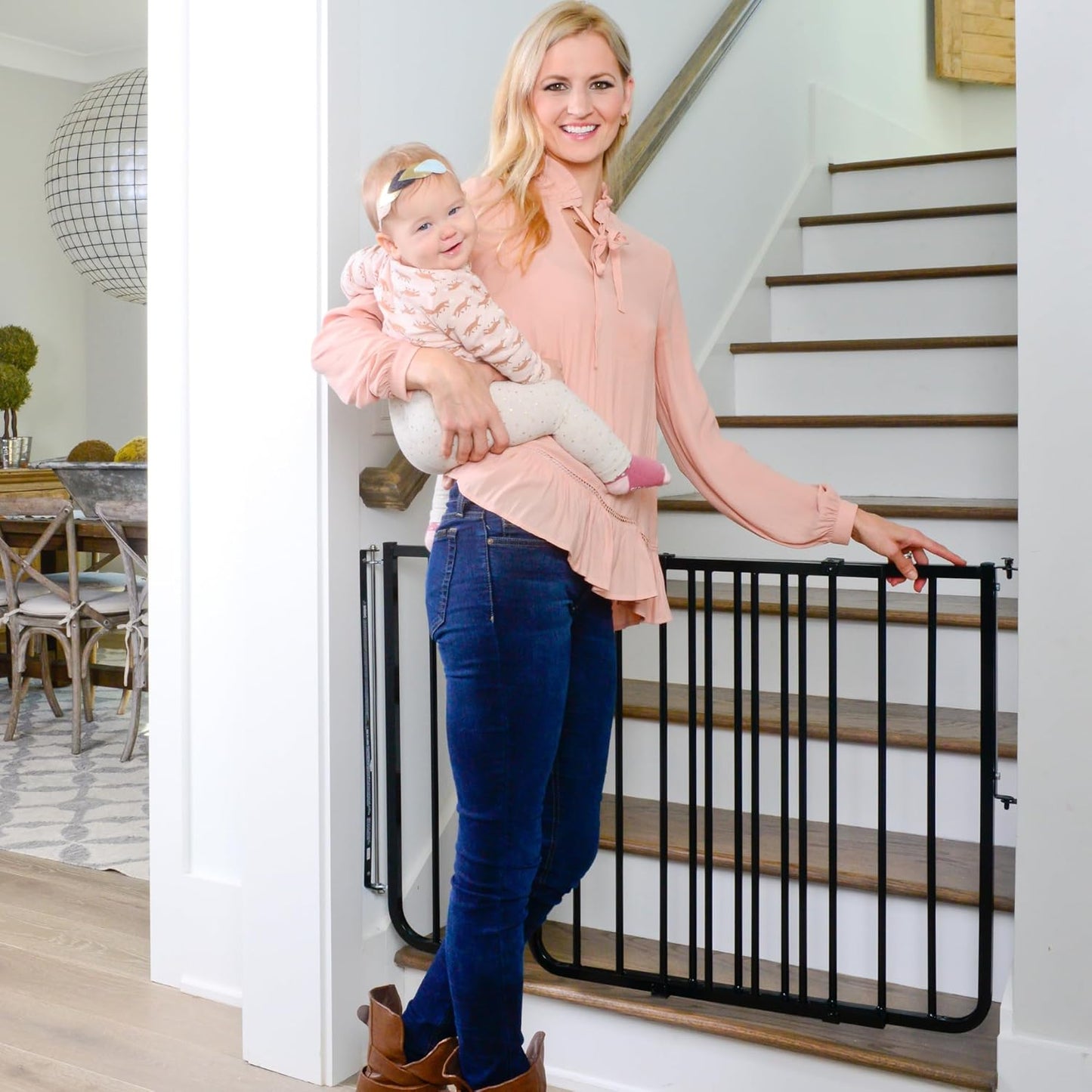 Cardinal Gates SS30 Stairway Special Baby Gate for Top of Stairs - Adjustable Indoor Dog Gate - Aluminum Metal Safety Gate for Kids & Pets - 27 to 42.5 Inches Wide - White
