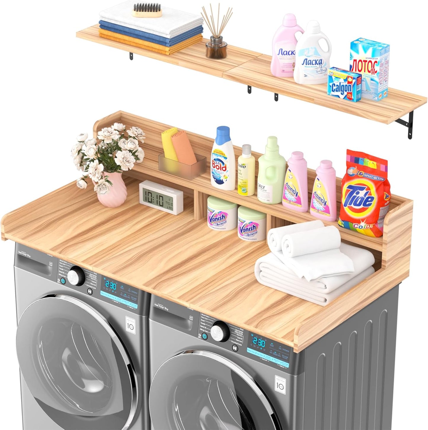 Washer Dryer Countertop, Laundry Countertop Over Washer And Dryer, Washer And Dryer Covers For The Top For Laundry Room Organization, Washer And Dryer Countertop Shelves (Oka Brown, 53.9*27.5*12)