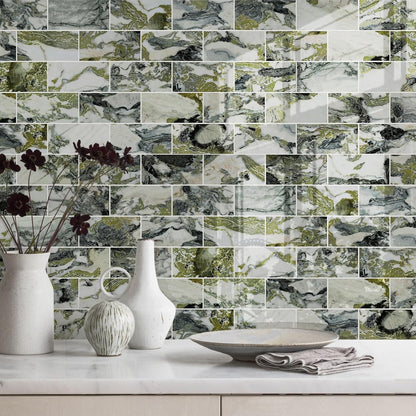 Vamos Tile 100-Piece Glossy Dolomite White Peel and Stick Backsplash Tile,3''x6'' PVC Subway Tile with White Grout, Stick on Backsplash for Kitchen/Bathroom/Fireplace