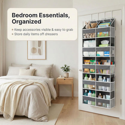 10-Pocket Over the Door Organizer with Heavy-Duty 600D Oxford Fabric, Upgraded Hooks with Silicone Protectors for Dorm, Closet Storage, Bedroom, Bathroom
