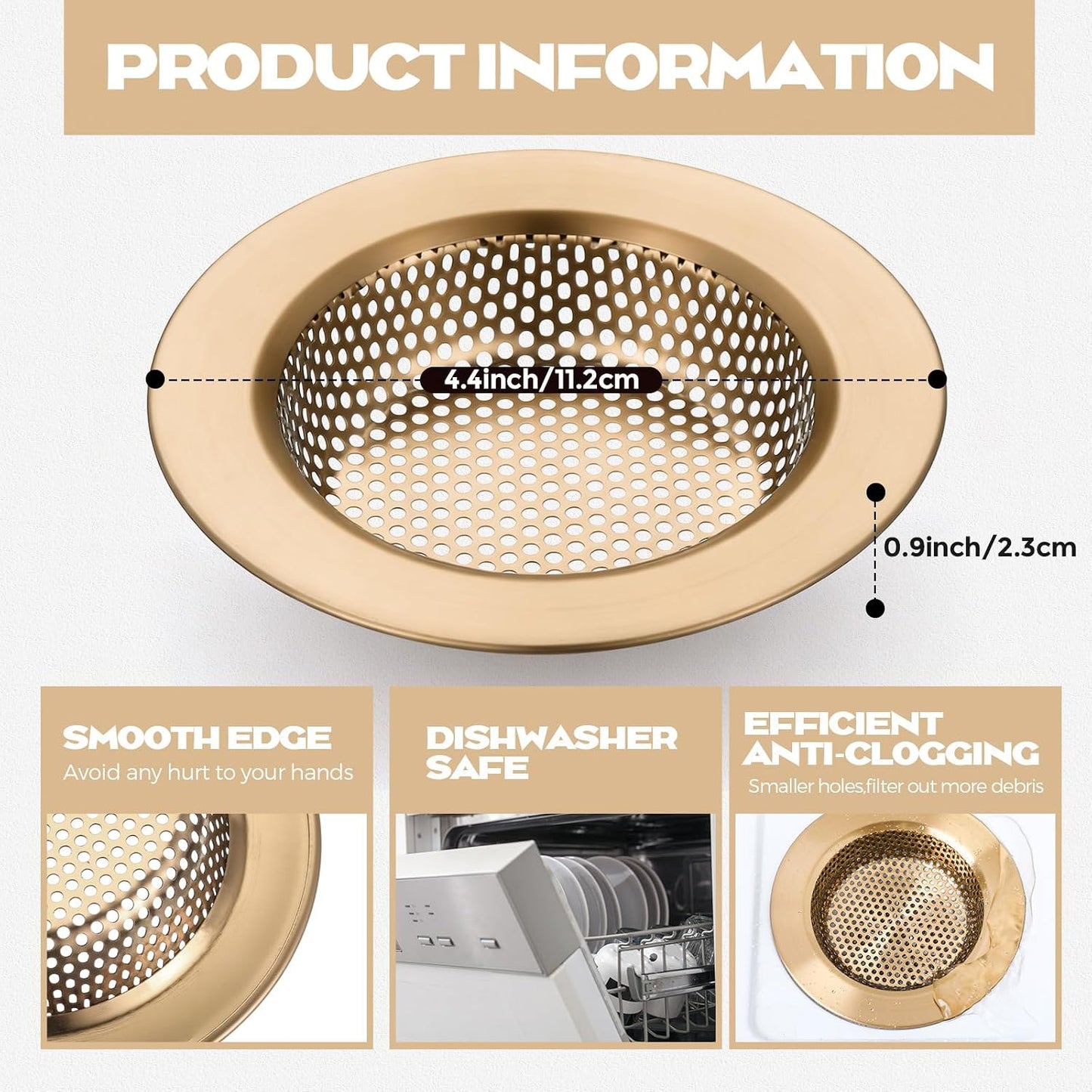 Retisee 2 Pcs Sink Strainer Stainless Steel Kitchen Sink Drain Strainer Basket Cover Mesh Hair Food Catcher, Large Wide Rim of 4.4 Diameter(Brushed Silver)