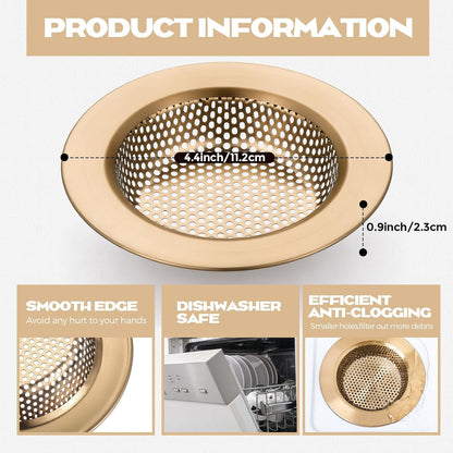 Retisee 2 Pcs Sink Strainer Stainless Steel Kitchen Sink Drain Strainer Basket Cover Mesh Hair Food Catcher, Large Wide Rim of 4.4 Diameter(Brushed Silver)