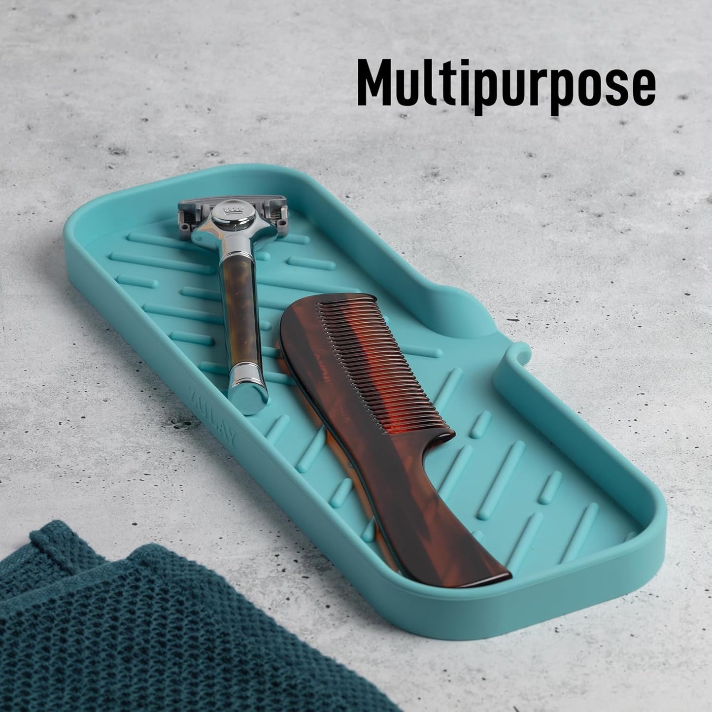 Zulay Kitchen (9x3.5in) Sponge Holder for Kitchen Sink - Flexible Heavy-Duty Multipurpose Sink Caddy - Counter Organizer for Kitchen, Bathroom, Makeup, Trinkets & More! (Grey)