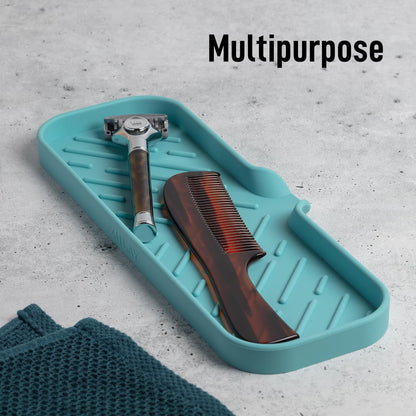 Zulay Kitchen (9x3.5in) Sponge Holder for Kitchen Sink - Flexible Heavy-Duty Multipurpose Sink Caddy - Counter Organizer for Kitchen, Bathroom, Makeup, Trinkets & More! (Grey)